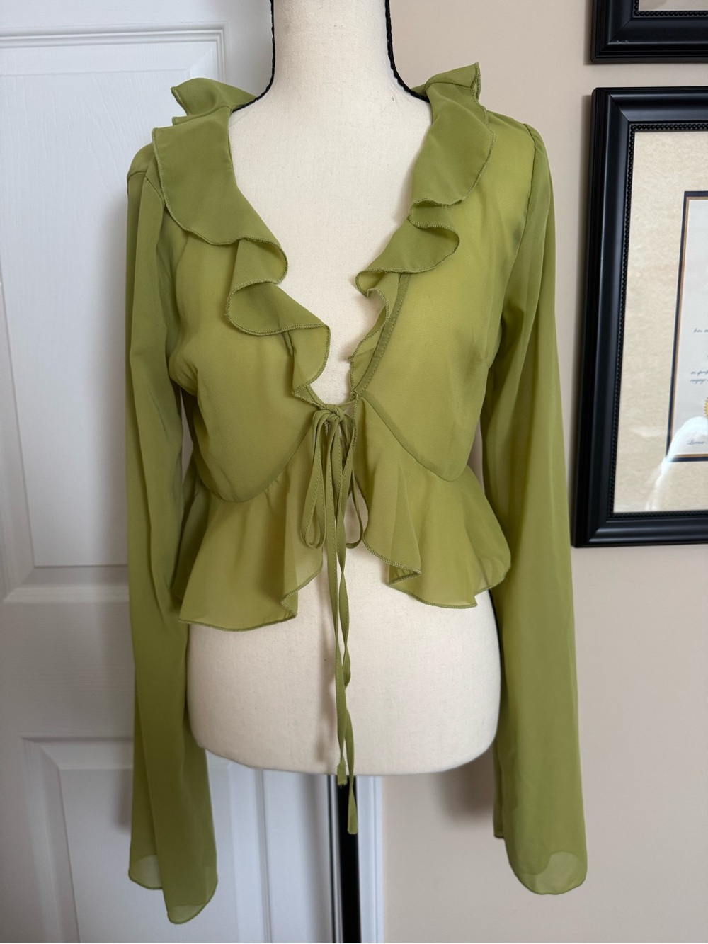 Cider Olive Ruffle Tie-Front Blouse